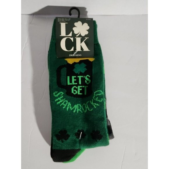 Irish Let's Get Shamrocked Big Brand Novelty Crew Sock (2 pair) Outlander Clover - Picture 1 of 3